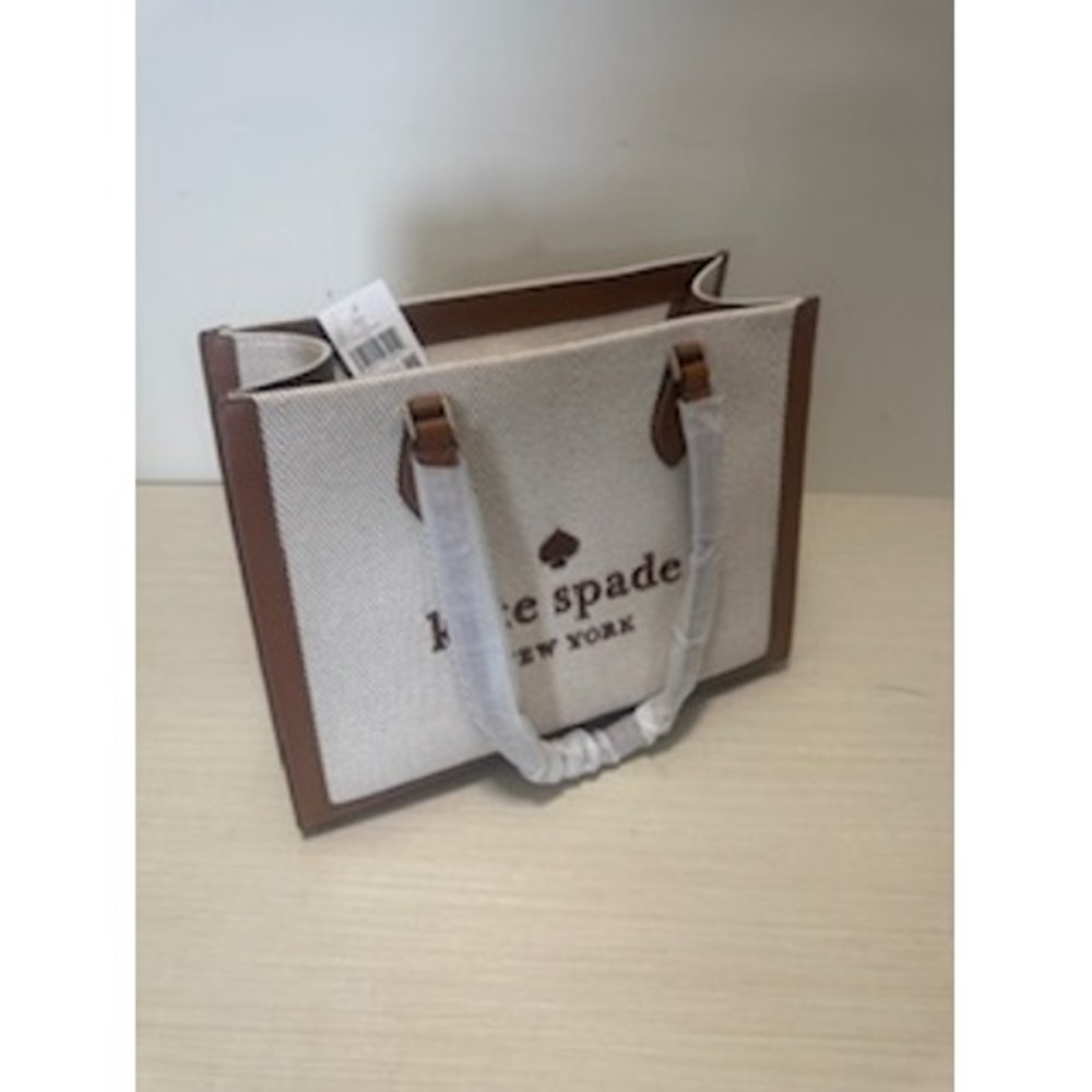 Kate Spade Ellie Large Tote Bag Canvas Brown Leather Shoulder Bag KF508 - Picture 4 of 9